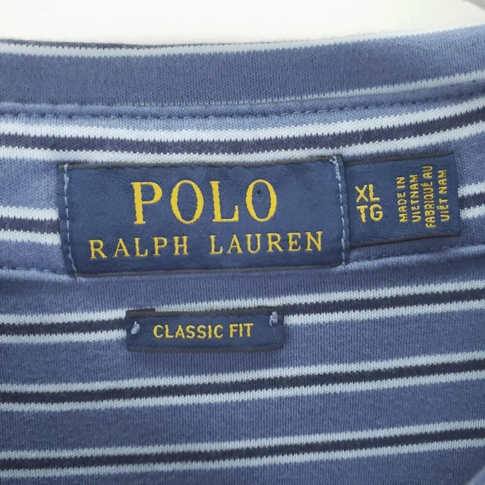 Polo Ralph Lauren Polo Shirt Mens XL Blue Striped 100% Cotton Classic Fit Golf